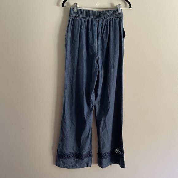 Isaac Mizrahi Live Sz XXST Bridgehampton Chambray Lace Trim Wide Leg Pants NWT - Picture 7 of 12